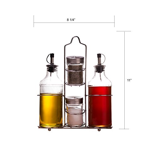 Palais Glassware 5 Piece Oil, Vinegar,Salt and Pepper Cruet Set with a Caddy - 14 Oz. Bottles - 3 Oz. Shakers