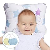 Newborn Baby Head Shaping Pillow - Washable, Neck Support for Infant Preventing Flat Head Syndrome - 2 Baby Bibs and Parenting Ebook Included