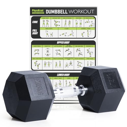 PhysKcal 1 Stück 27,5 kg Hexagon Hanteln Poly-Gummierte Kurzhantel-Set