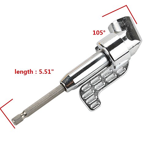 Ginode 1PC 105 Degree Right Angle Drill Angle Extension Power Screwdriver Drill+1PC Angle Extension Socket Holder Adapter+3PCS 1/4" 3/8" 1/2" Hex Shank Square Nut Driver Power Drill Bit (5PCS)
