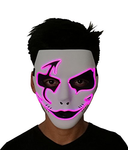 2017 Halloween Horror Light Up Clown Mask - Scary Mask Halloween Cosplay Led Costume El Wire Mask (Pink)