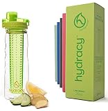 Hydracy Fruit Infuser Water Bottle - 25 Oz Sport Bottle with Full Length Infusion Rod and Insulating Sleeve Combo Set + 25 Fruit Infused Water Recipes eBook Gift - Lime Green