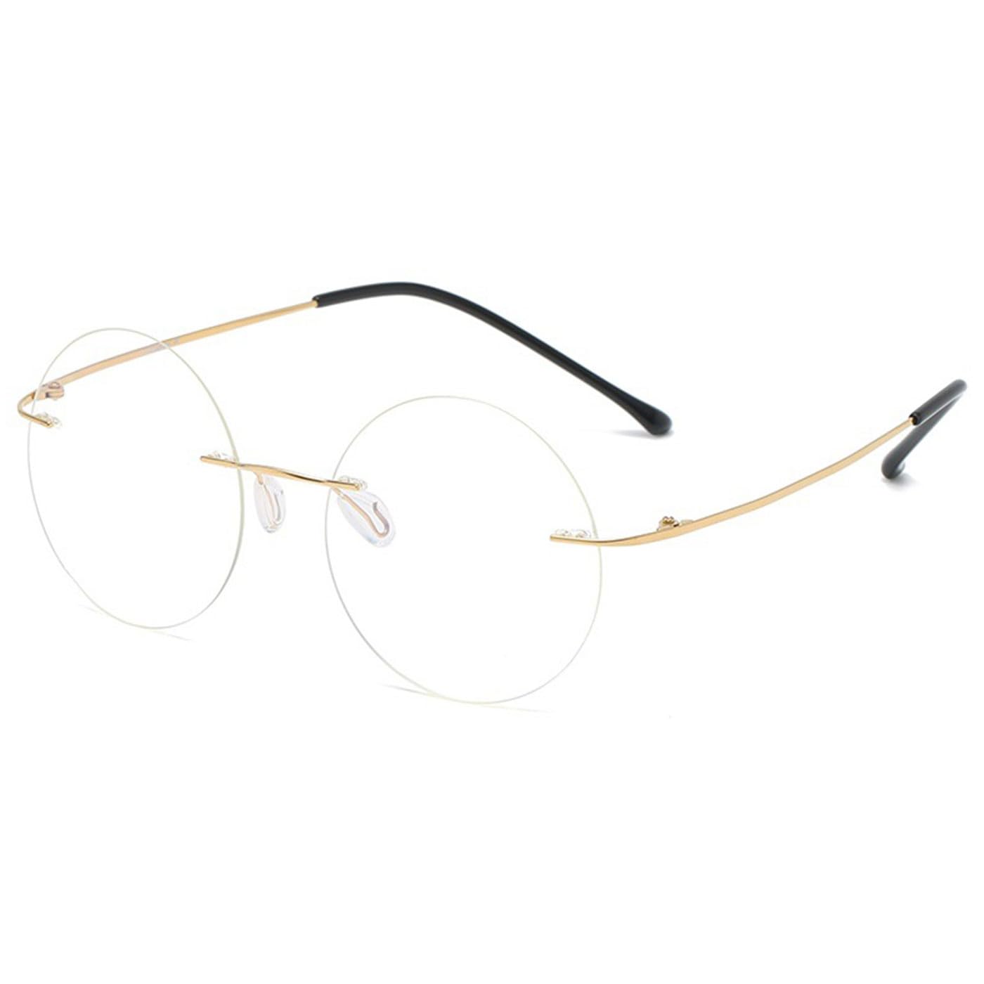 ABETOS Round Titanium Rimless Reading Glasses Blue Light Blocking Women Men Metal Frameless Eyeglasses Flexible Hinges Lightweight Fashion Readers Eyewear, Gold 2.0
