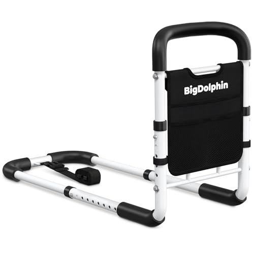BigDolphin Bed Rails for Elderly Adults 2026 Upgrade - ASTM Compliant, Adjustable Bed Cane with Non-Slip Ergonomic Handle & Storage Pocket, Bed Railings for Seniors Hold up to 350 LBS, Tool-Free