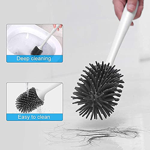 Toilet Brush and Holder, PowerDoF Toilet Bowl Brush with Silicone Bristle Cleaning Brush Head and Quick Drying Holder Toilet Brush Set for Bathroom Cleaning and Collation