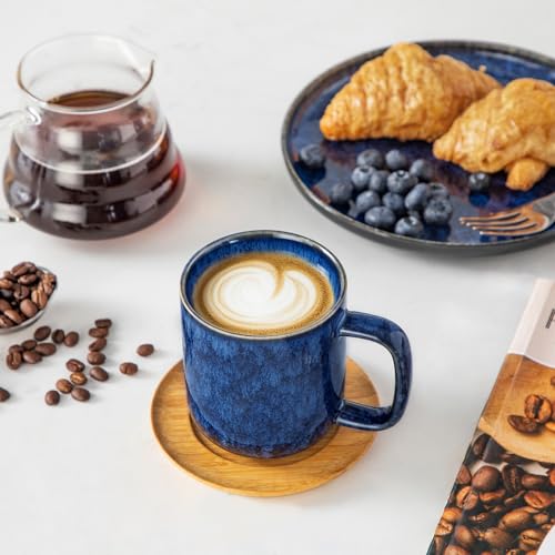 vancasso Starry 12oz/360ml Stoneware Coffee Mugs Set of 6, Blue | Tea Cups with Handle, Perfect for Cocoa Milk, Coffee and All Beverages, Microwave & Dishwasher Safe