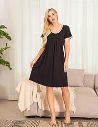 Ekouaer - Camisón de manga corta para mujer (plisado, cuello redondo, tallas S-XXL)