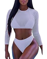 Meyeeka Women's Beachwear Long Sleeve Swimsuits 3 PCS Bikini Bathing Suits XL