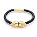 BeiChong Classic Design Genuine Leather Skull Bracelet Mens Stainless Steel Twin Skull Bangle