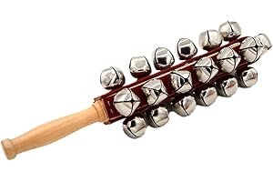 1 Piece Hand Sleigh Bells Wooden Shaker Jingle Bells Stick Musical Percussion Instrument Bells for Holiday Home