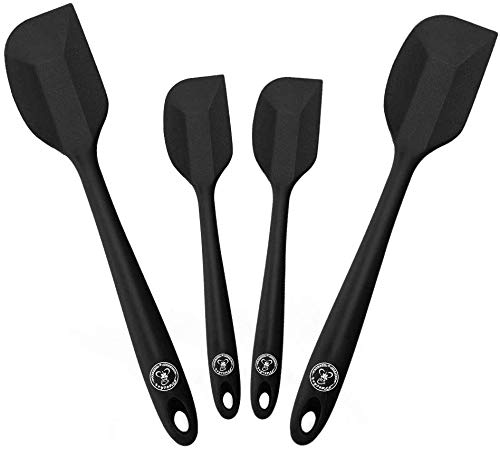 Starchef Silicone Spatula Scraper Set-with Internal Stainless Steel Core for Reinforcement- 600ºF Heat-Resistant Spatula Scraper- Seamless Design(4 Pcs,Black)