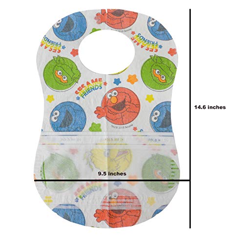 Bibsters, Sesame Street Large Disposable Bibs with Patented Crumb-Catcher, Leakproof Liner, and Reusable Fastener, Ages 6+ Months, 32 count