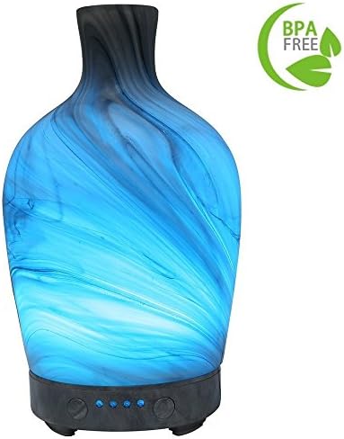 SUNPIN Essential Oil Diffuser, 100ml Glass Marble Aromatherapy Diffuser Ultrasonic Cool Mist Humidifier with Color LED Lights Changing and Waterless Auto Shut-off for Bedroom Office Home Baby Room
