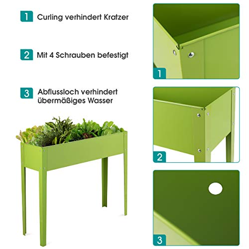 COSTWAY Hochbeet Metall, Pflanzkasten Blumenbeet Gartenbeet Blumenkasten Blumentrog Grün für Obst, Blumen, Gemüse im… – Bild 5