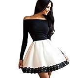 GONKOMA Women Casual Long Sleeve Slim A-Line Dresses Evening Party Short Dress (S, Black)
