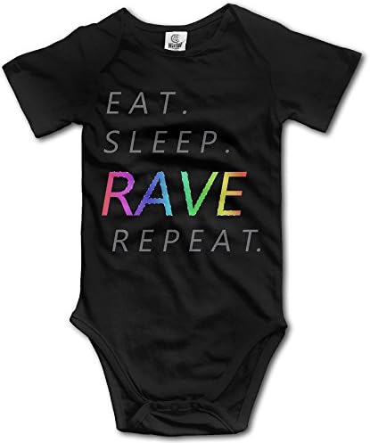 100% Cotton Eat Sleep Rave Repeat Infant Funny Go Short Sleeve Climb Jumpsuit Black 6 M