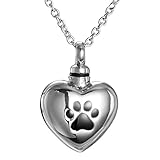AMIST Warm Heart Dog Paw Print Cremation Jewelry Keepsake Memorial Urn Necklace Ash Holder Pendant