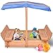 Costzon Kids Foldable Cabana Sandbox with 2 Convertible Benches & 1 Piece Black Non-Woven Fabric Cloth (55-Inch with Canopy)