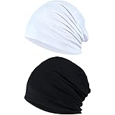 UUYYEO 2 Pcs Slouchy Beanie Hats Mens Skull Caps Soft Stretchy Hats Cold Weather Caps Womens Winter Hats Oversized Sleeping Hats Black and White