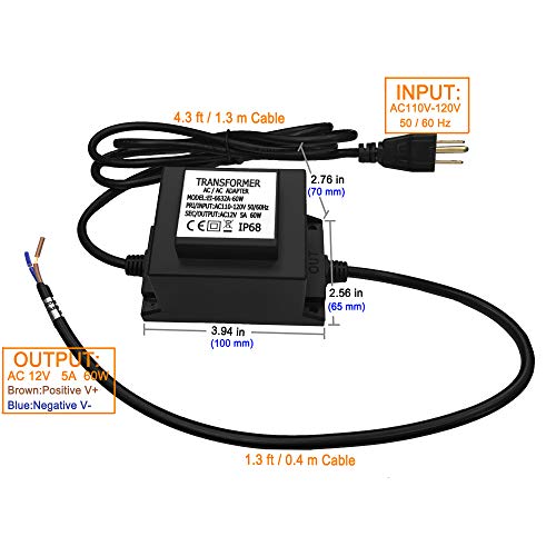 CNBRIGHTER Waterproof 12V AC Transformer 5A 60W,110V-120V AC to 12V AC LED Power Supply, Voltage Converter LED Driver,Adapter for Outdoor Landscape Lighting/Swimming Pool Light (60 Watts)