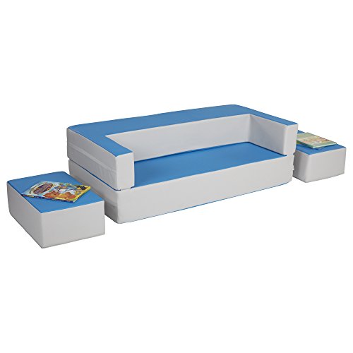 ECR4Kids SoftZone Flip-Flop Couch Convertible Foam Loveseat for Kids, French Blue and Light Grey - Thumbnail 3