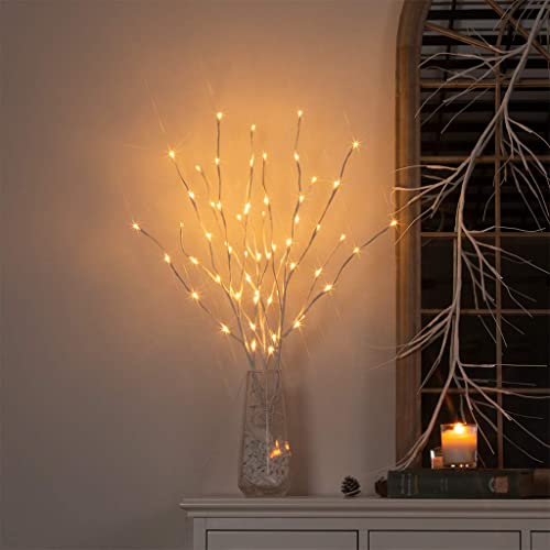 Vanthylit 3PK 30'' Lighted Pathway Light White Willow Twig Branches with 60 LED Warm White
