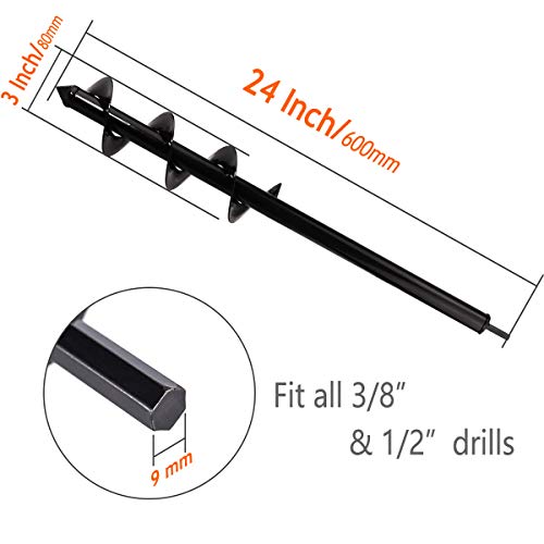 Koopi Auger Drill Bit, Garden Plant Flower Bulb Auger 3" x 24" Rapid Planter with Hex Shank for Drill, Post Hole Digger with Bonus Garden Genie Gloves