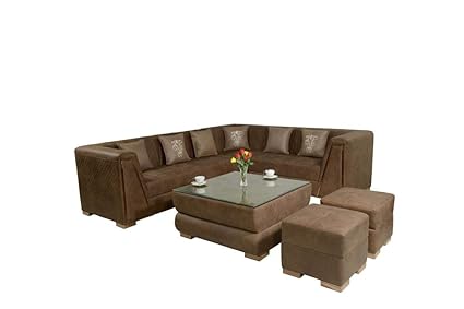 Homex Suede Fabric L Shape Sofa Set With Cushions For Home