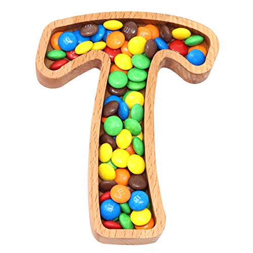 Wooden Letter T Candy Dish, Monogram Nut Bowl, Snack, Cookie, Cracker Serving Plate, Decorative Display, Home Accessory, Unique Gift Idea, for Date, Baby Shower, Birthday Party, Small Size