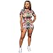 Women's Casual 2 Piece Outfits Floral Jumpsuits Loose Short Sleeve Top High Waist Long Pants Rompers