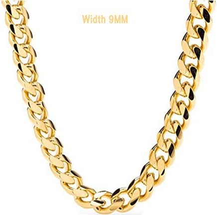 Gold chain necklace 9MM 18K Diamond cut Smooth Cuban easter gift Link with a. USA made