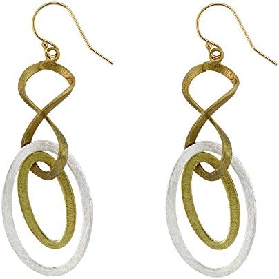 Takobia Women's Infinity Scratched Gold Flashed &amp; Silver Plated Double Oval Dangles - 14k Gold Filled French Wire Earrings