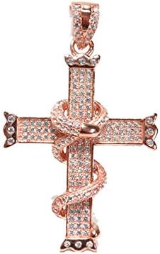 Rose Sterling Silver Cross Pendant; CZ Stones (50 mm, 31 mm, 9.20 Grams)