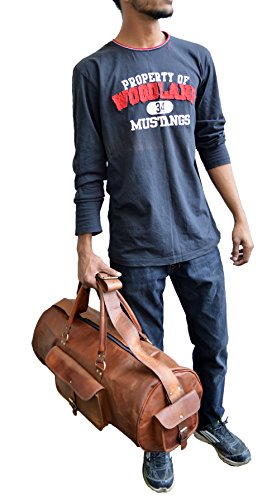 Jaald 24" Genuine Leather Men's Duffel bag Gym Sports Travel Weekend Duffle Bag. - Thumbnail 7