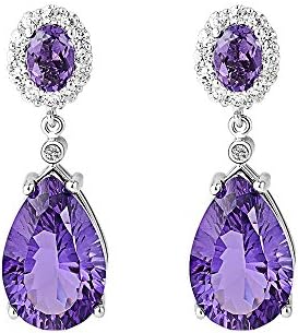 Tear Drop Earring, Mariafashion Cubic Zircon Crystal Wedding Pieced Earrings Silver-Tone (Purple)