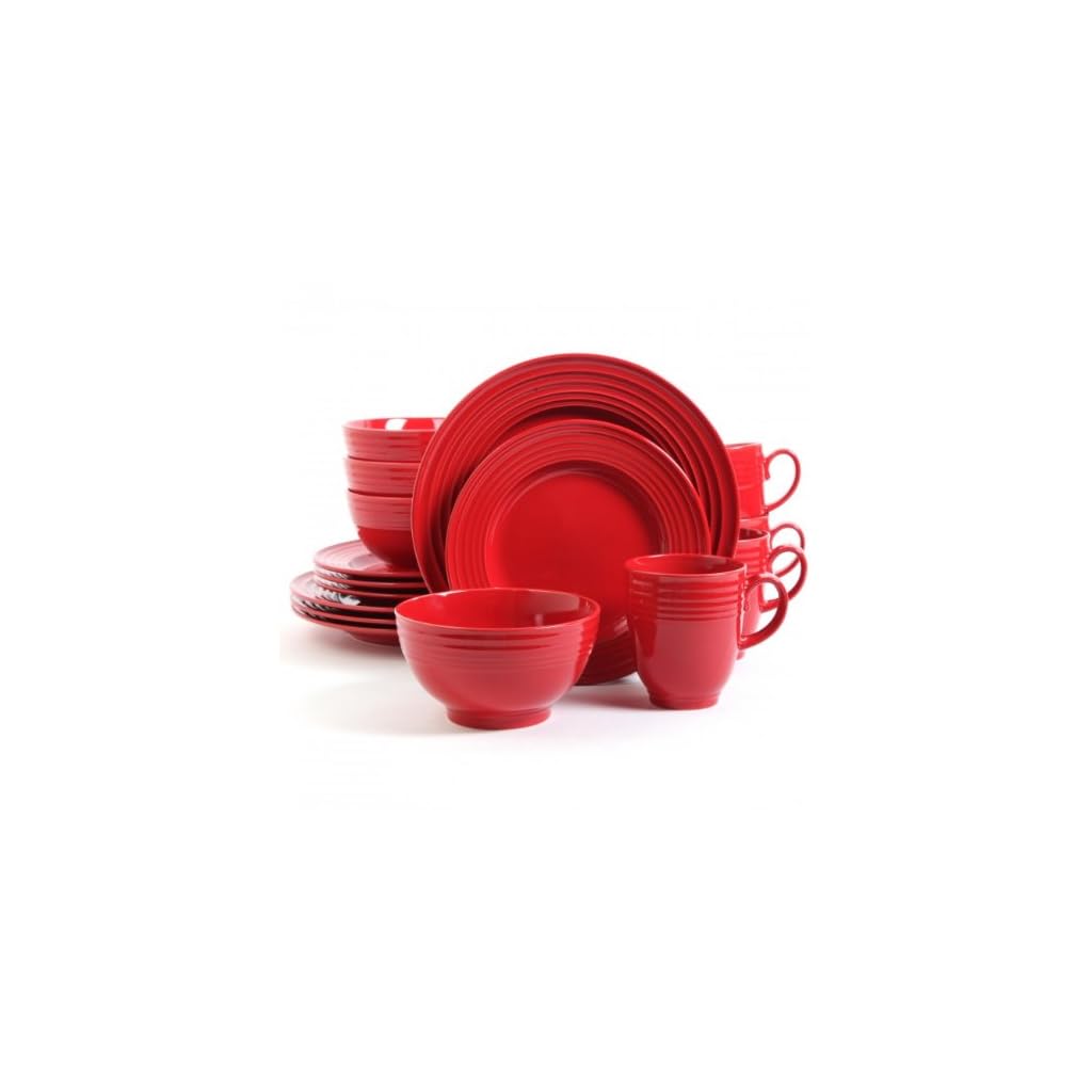 Red 16 Piece Dinnerware Set, Stoneware Dinner Set for 4, Elegant