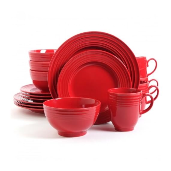 Red 16 Piece Dinnerware Set, Stoneware Dinner Set for 4, Elegant, LAVORIST