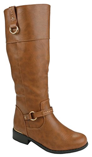 Women FK Camel Dual Gold Decorative Quilted Motorcycle Riding Knee High Boots-9