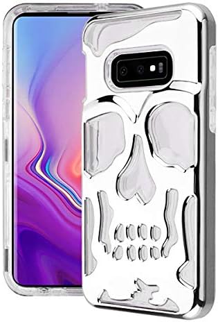 Phonelicious Samsung Galaxy S10 Plus Case Skull Series Dual Layer [Shockproof] Hybrid Hard Phone Cover Compatible with S10+ (Silver/Clear)