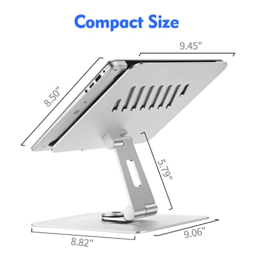 Adjustable Laptop Stand with 360 Rotating Base,360°Swivel & Adjustable Laptop Stand for Desk,Foldable&Portable Notebook Riser for MacBook Air Pro, All Laptops up to 17 inches,Sliver …