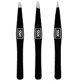 Stainless Steel Tweezer Set - Slant tweezers, Point tweezers, Flat tweezers, Designer Leather Carry Case plus FREE beauty tips guide