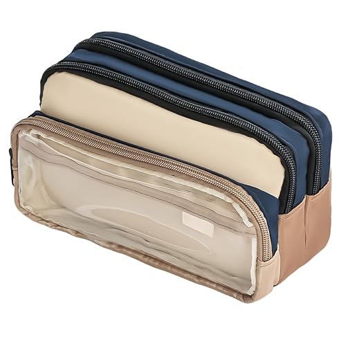 UIVXXUD 4-Layer Transparent Large Capacity Pencil Case - Ins Aesthetic Japanese Style Makeup & Supplies Organizer Pouch (Brown)