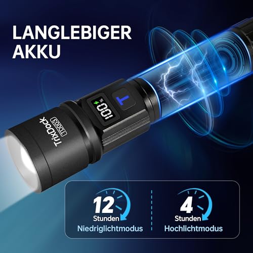 LED Rechargeable Torch Pack of 2, USB-C, Zoom, IPX6, LCD Display, 5 Modes | Extremely bright, 5 modes and zoomable, tactical with LCD display, waterproof, for camping, outdoor, survival, emergency
