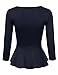 NINEXIS Women's Round Neck 3/4 Sleeve Peplum Top NAVY L