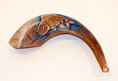 New Painted Shofarot Israel Rams Horn Shofar Blue Koi Fish 14 " From Israel