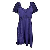 Mogul Womens Summer Dress Purple Embroidered Tie Back Purple Flare Resort Sundress