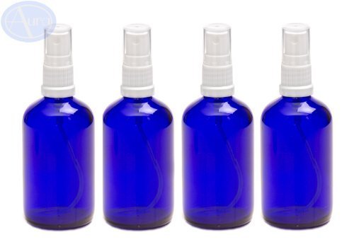 Aura 100ml BLUE GLASS Bottles with White ATOMISER Sprays - PACK of 4