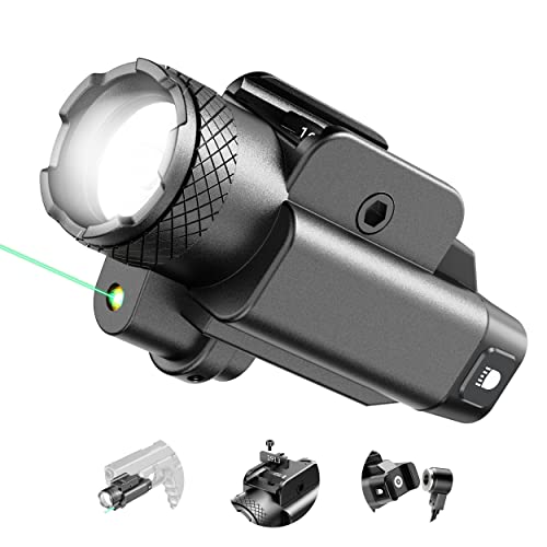 SUPREUN 1500 Lumen Pistol Light,Tactical Flashlight Green Laser and White LED Combo with Weaponlight Tactical Strobe,Magnetic USB Rechargeable,Compatible with 1913 or GL Rail, Built-in Battery