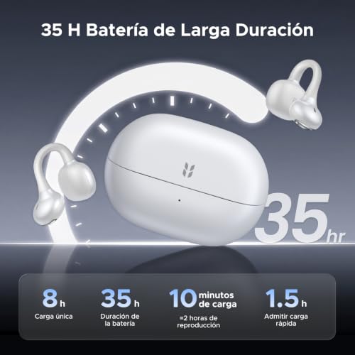 UGREEN HiTune S3 Air Audífonos Inalámbricos In Ear 35 Horas, Bluetooth 6.0 con 2 AI Micrófonos, Audífonos Open Ear 12 mm Diafragma, Control por App, IPX5 para Deportes al Aire Libre y Fitness, Blanco