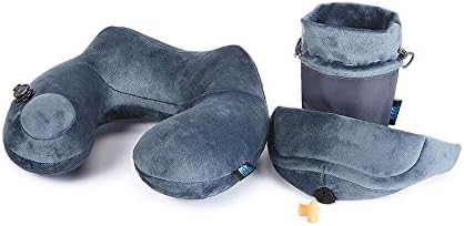 Inflatable Travel Pillow Neck Support Cushion with Free Sleep Eye Mask and Earplugs by MYCIECOO